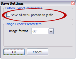 Save all menu params to js file